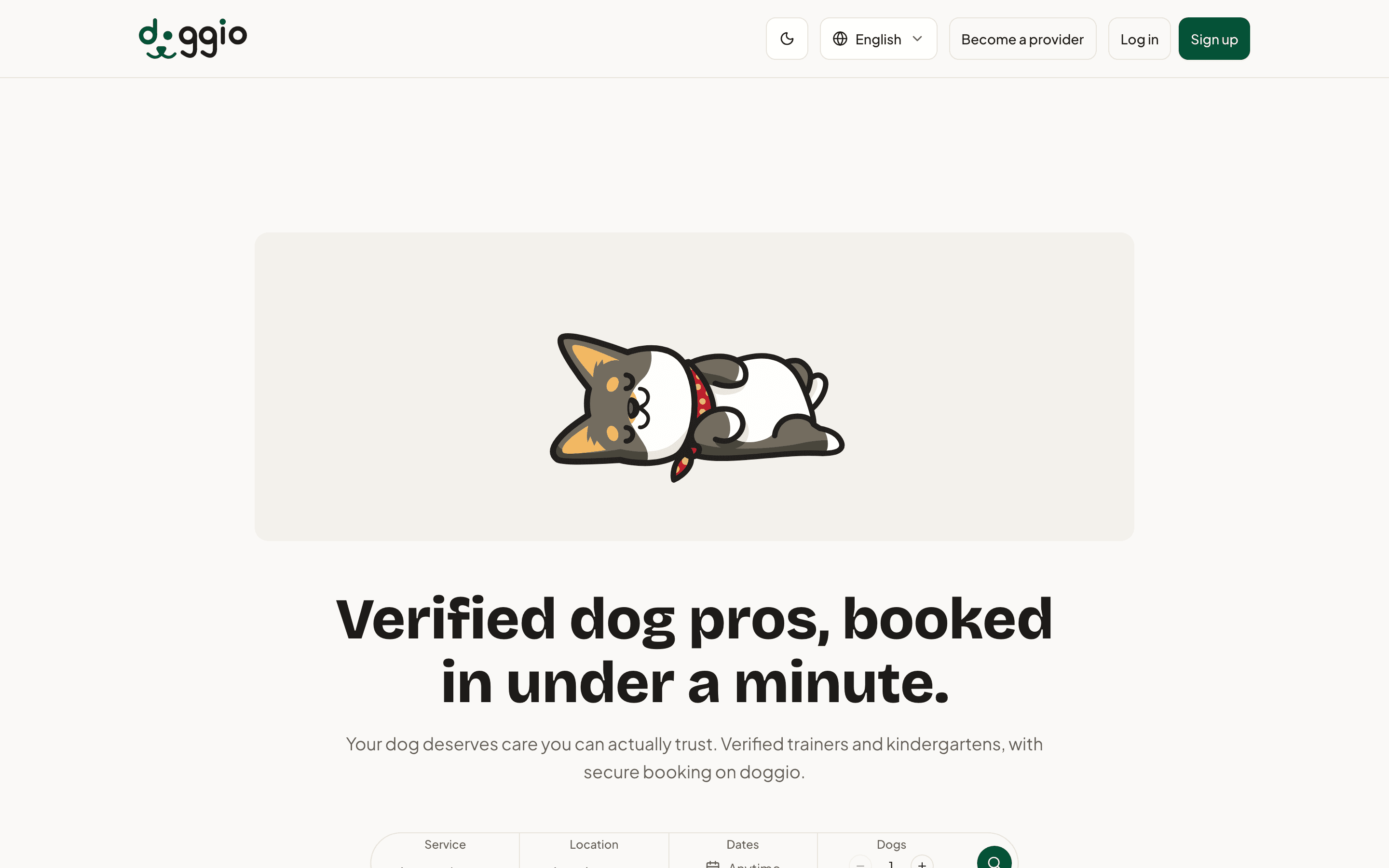 doggio marketplace home: verified force-free dog trainers and daycare listings.